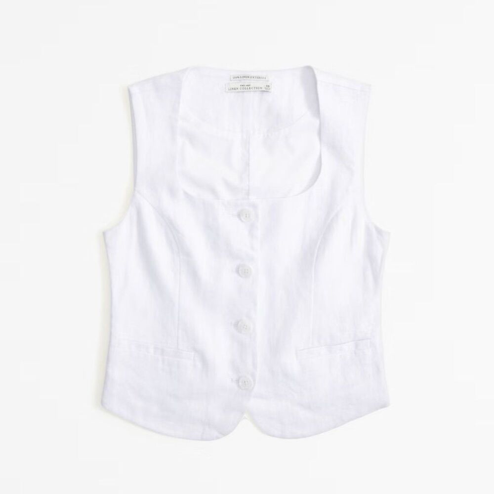 Abercrombie & Fitch White Linen Button Vest